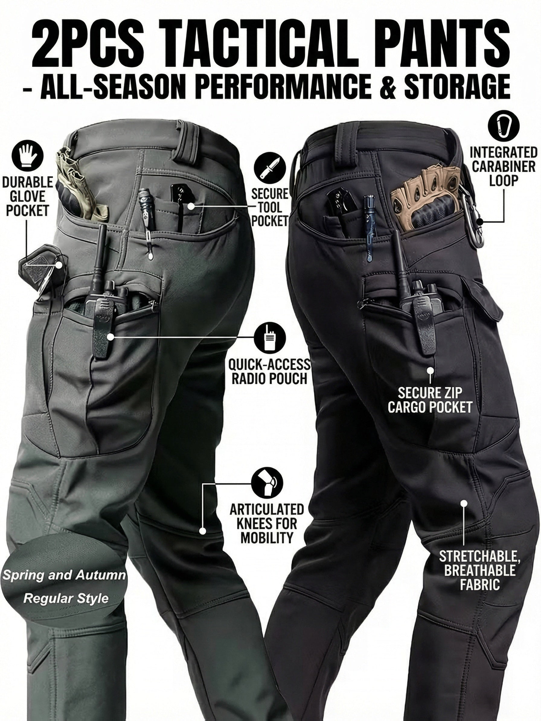 Men's Cargo Pants - Multi Pocket Workwear – Sizes M–XXXL – view 2