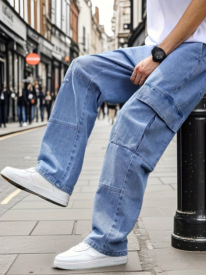Men's Cargo Pants - Pocket Detail Wide Leg – Blue option – main product image