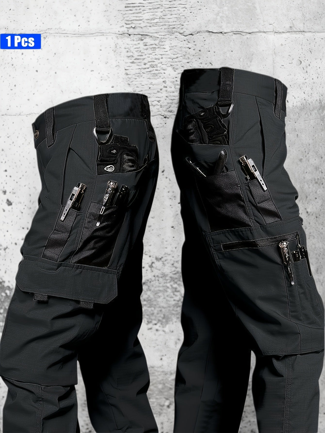 Men's Cargo Pants - Quick Dry With Pockets – Black Utility – Black option – view 2