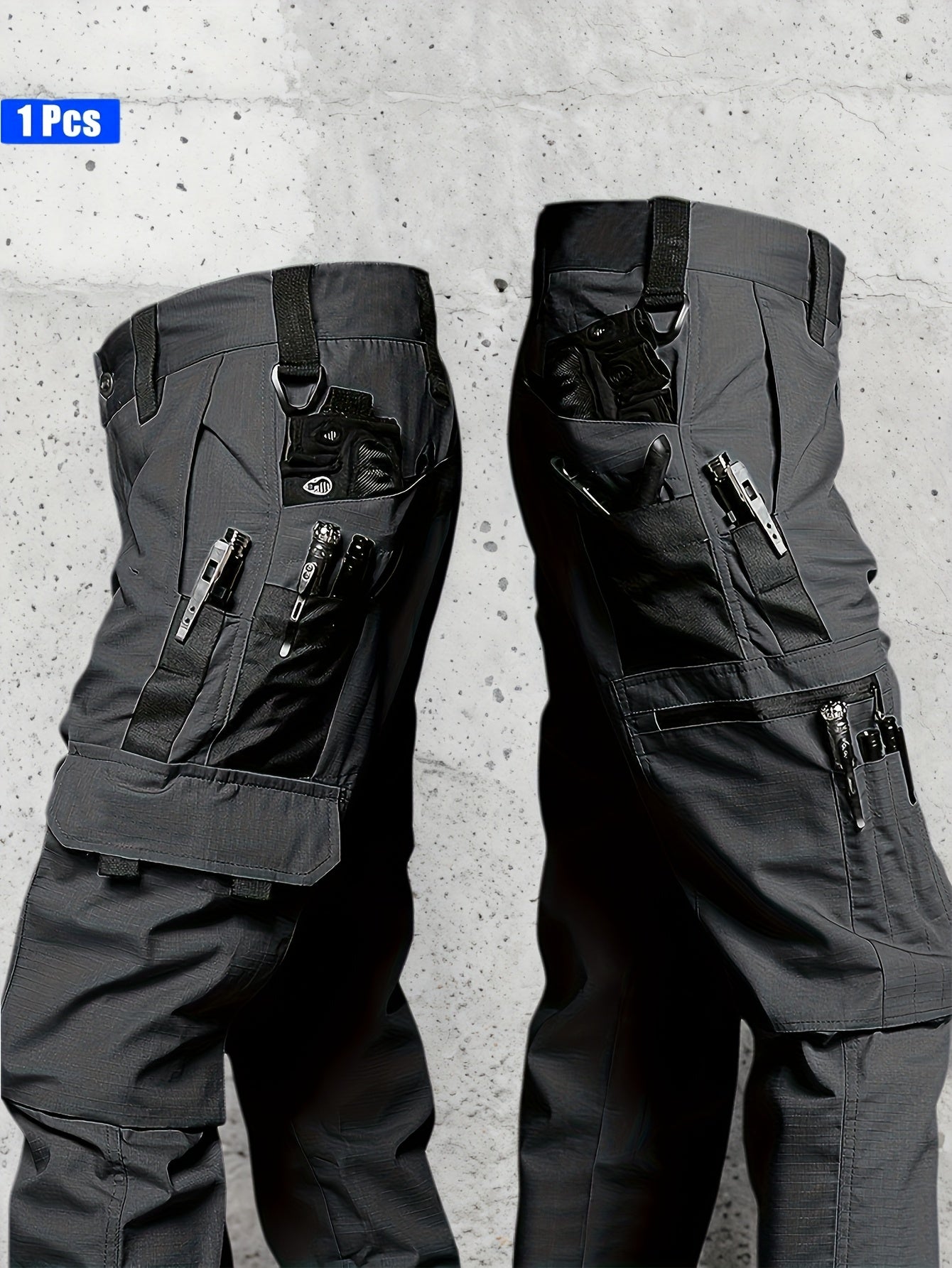 Men's Cargo Pants - Quick Dry With Pockets – Black Utility – Black option – view 3