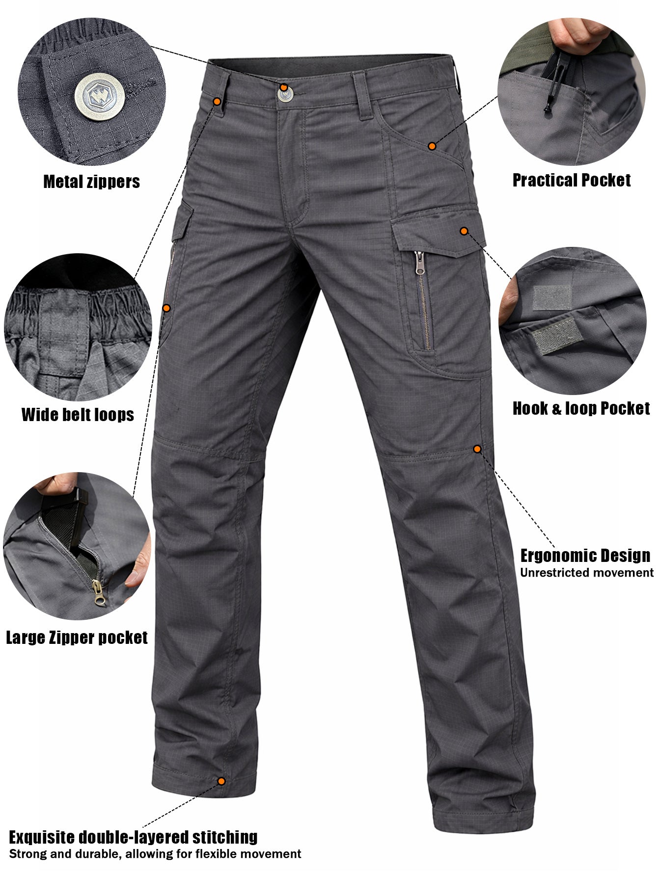 Men's Cargo Pants - Quick Dry With Pockets – Grey – view 13