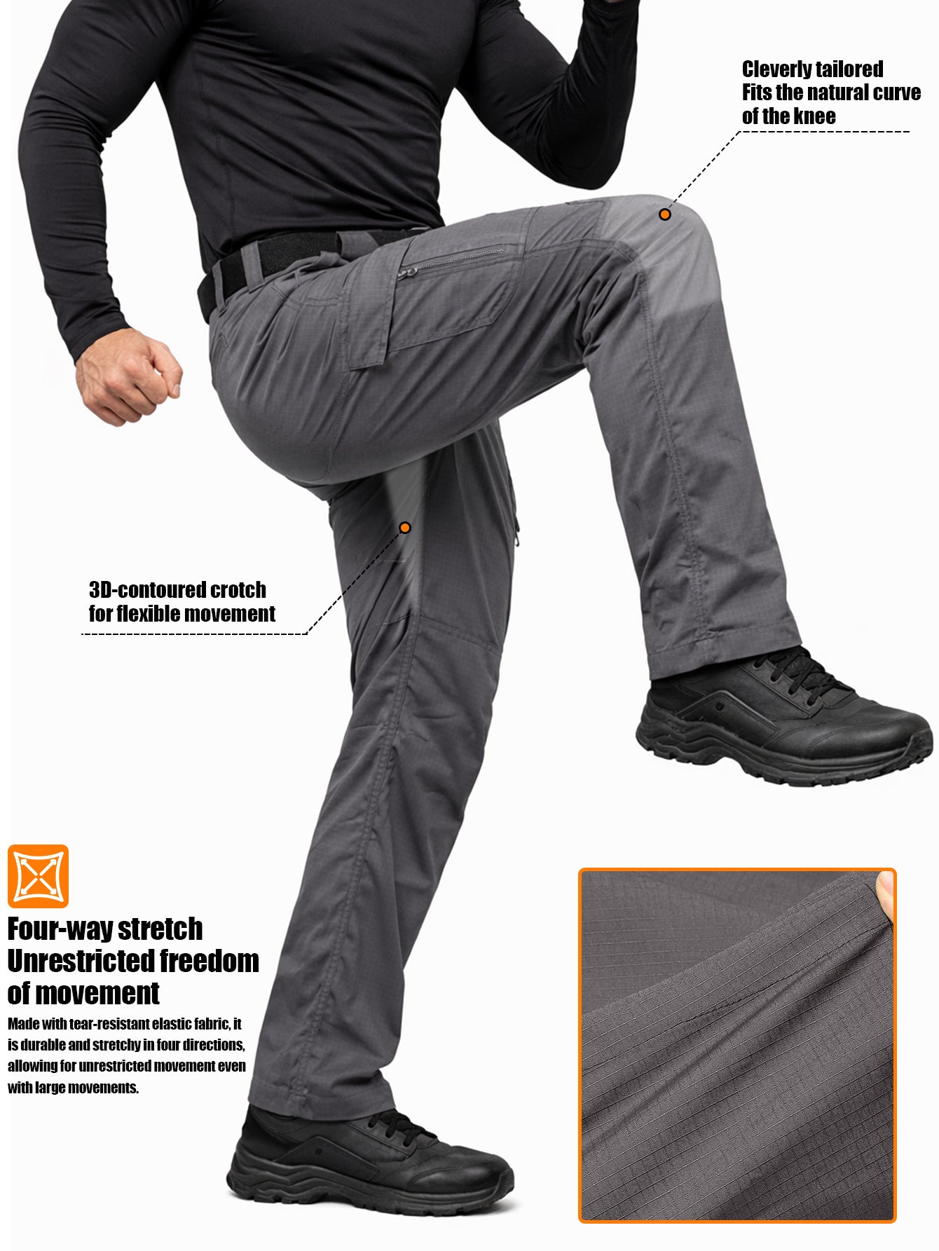Men's Cargo Pants - Quick Dry With Pockets – Grey – view 14