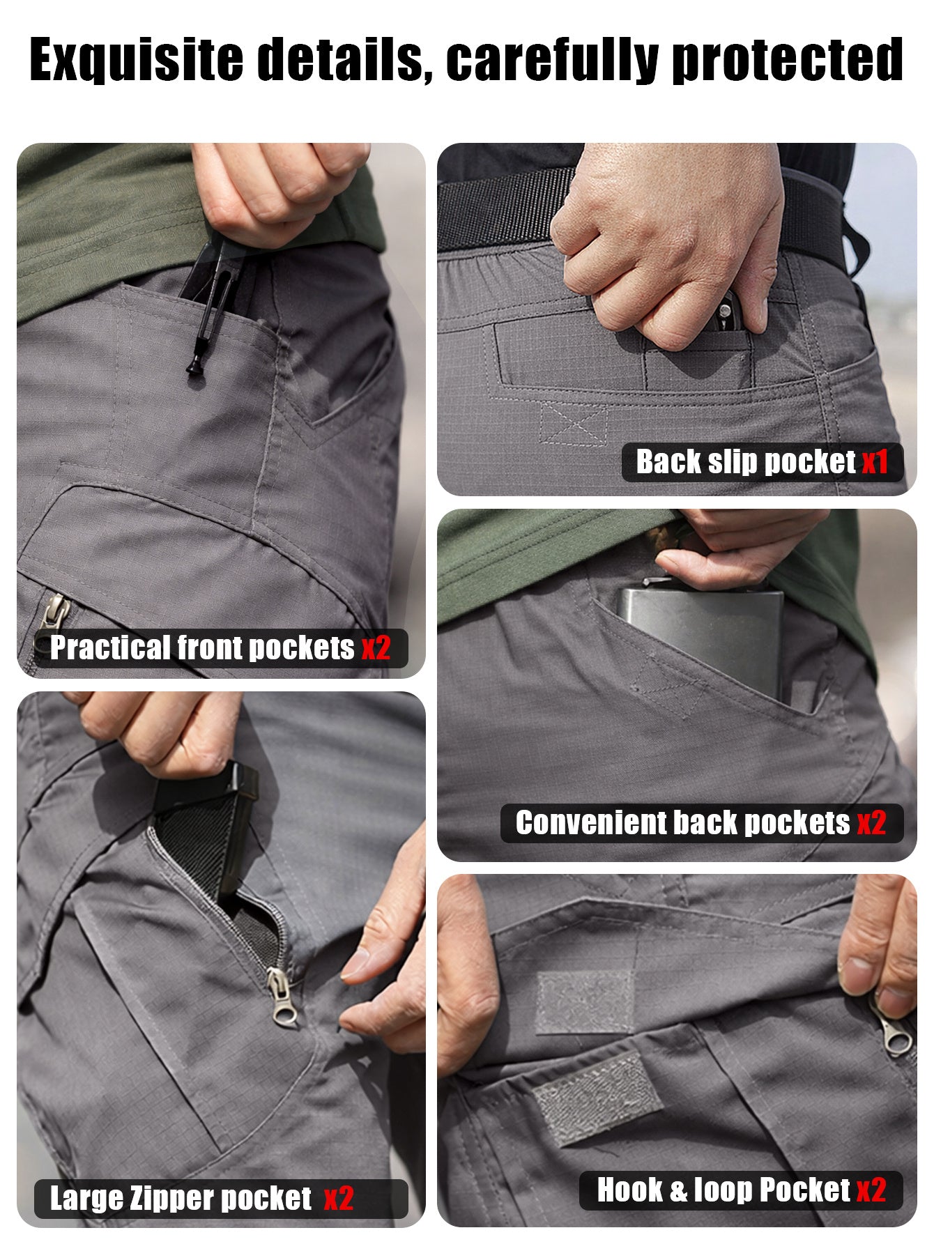 Men's Cargo Pants - Quick Dry With Pockets – Grey – view 17