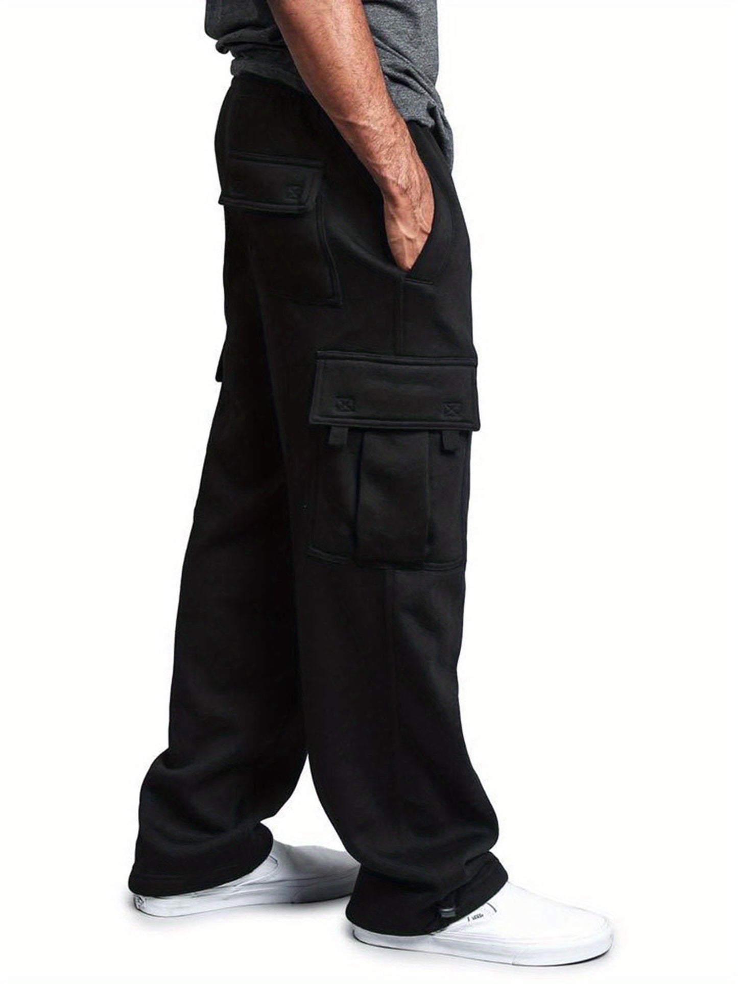 Men's Cargo Pants - Stretch With Pockets – Black Knit – view 8