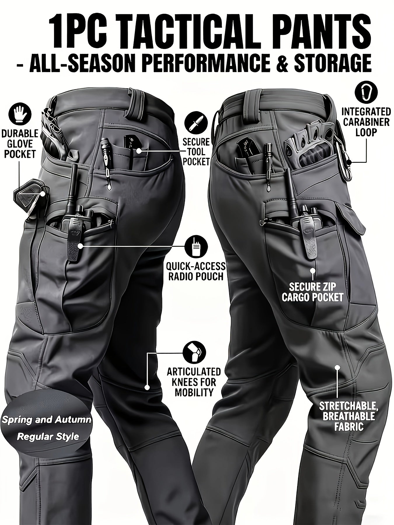 Men's Cargo Pants - Stretch With Pockets – Color Polyester – view 3