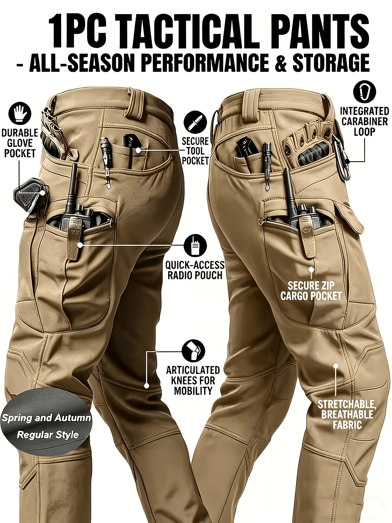 Men's Cargo Pants - Stretch With Pockets – Color Polyester – view 16