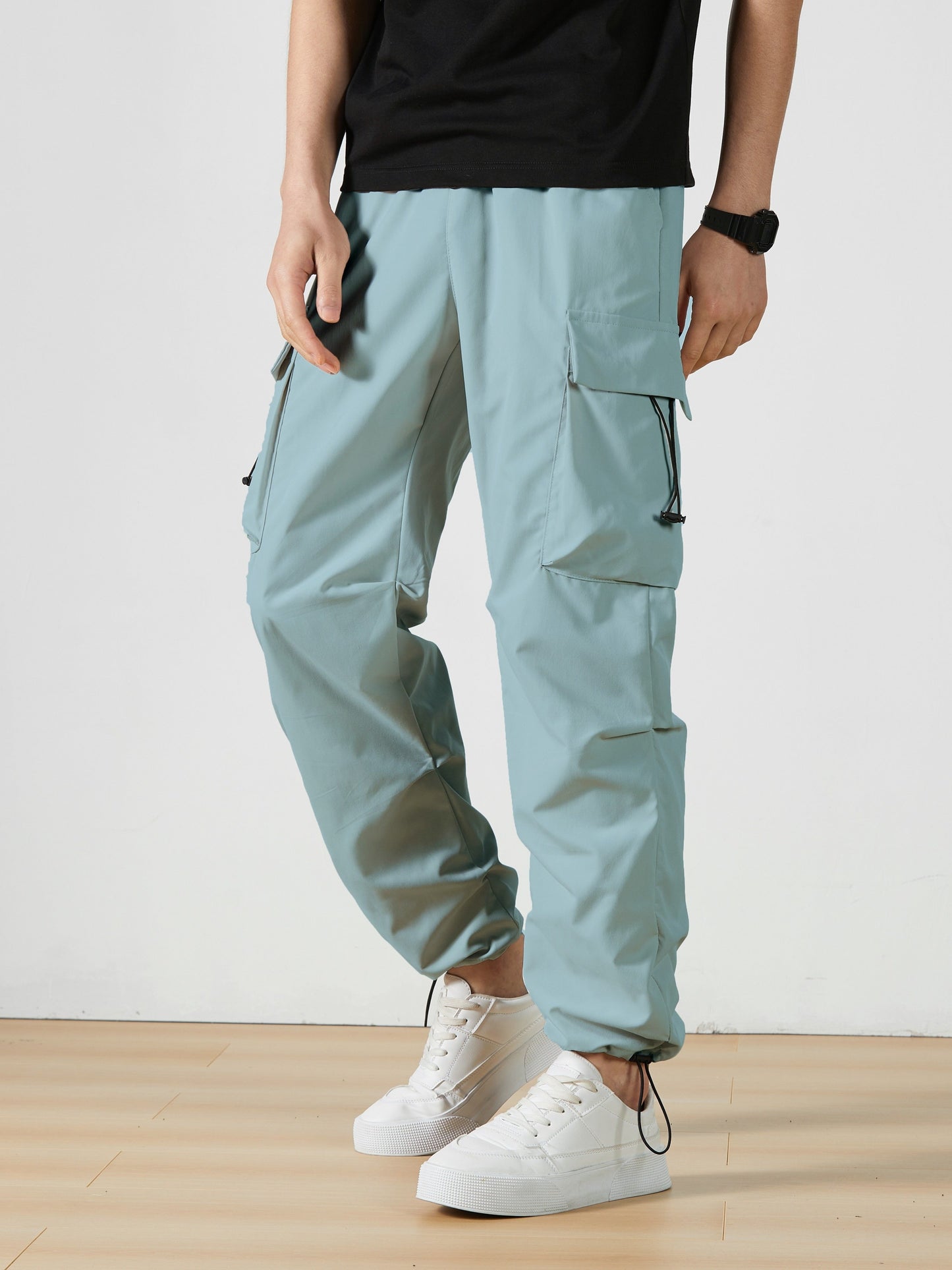 Men's Cargo Pants - Stretch With Pockets – Dark Gray Polyester – view 4