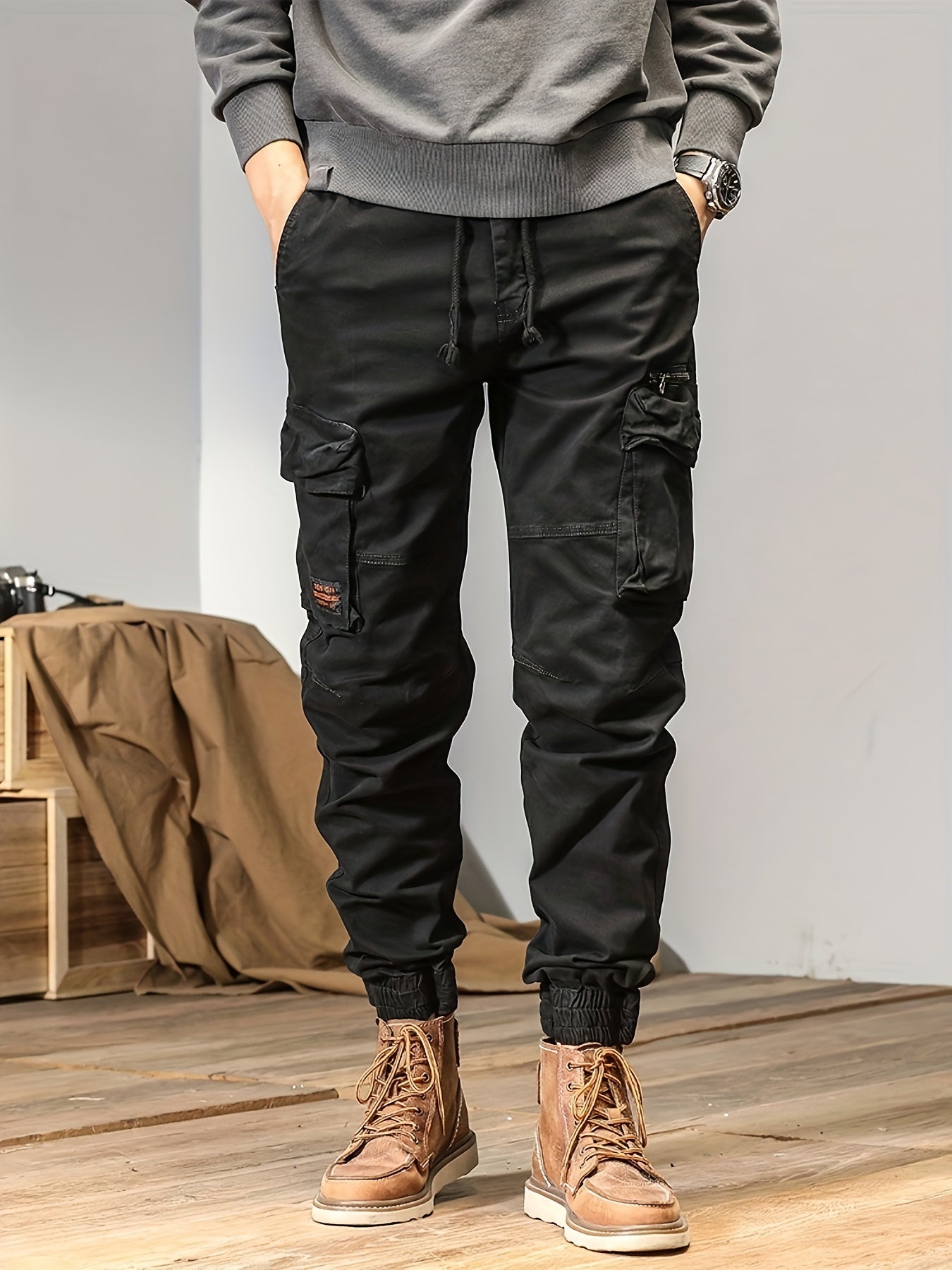 Men's Cargo Pants - Stretch With Pockets – Sizes 30–38 – Black option – view 3