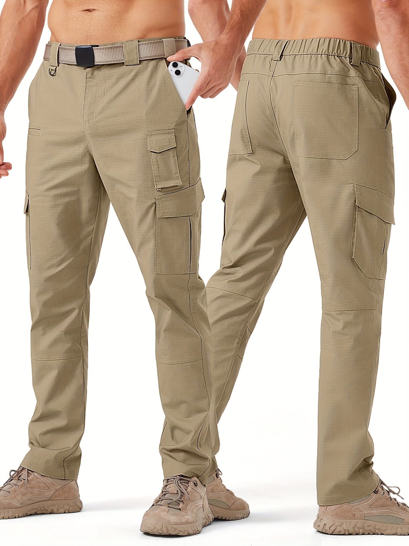 Men's Cargo Pants - Stretch With Pockets Workwear – Khaki option – view 2
