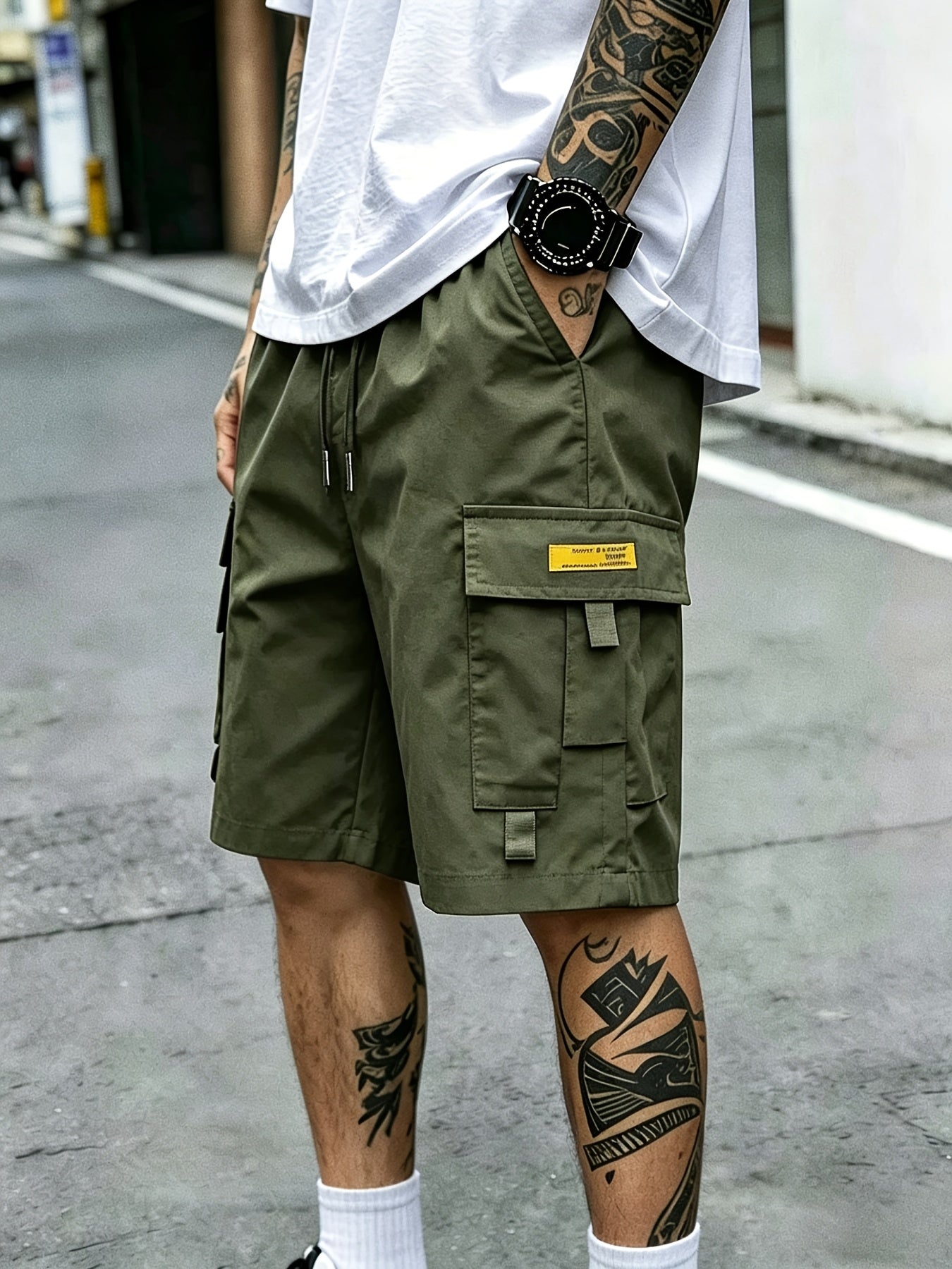Men's Cargo Shorts - Drawstring Waist With Pockets – Black dark gray – view 8