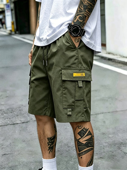 Men's Cargo Shorts - Drawstring Waist With Pockets – Black dark gray – view 8
