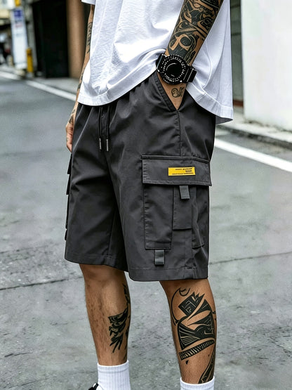 Men's Cargo Shorts - Drawstring Waist With Pockets – Black dark gray – view 10