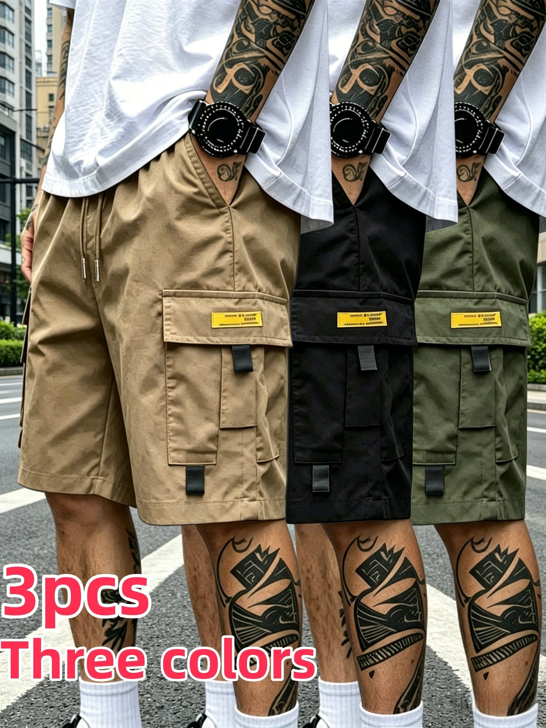 Men's Cargo Shorts - Drawstring Waist With Pockets – Black dark gray – view 13