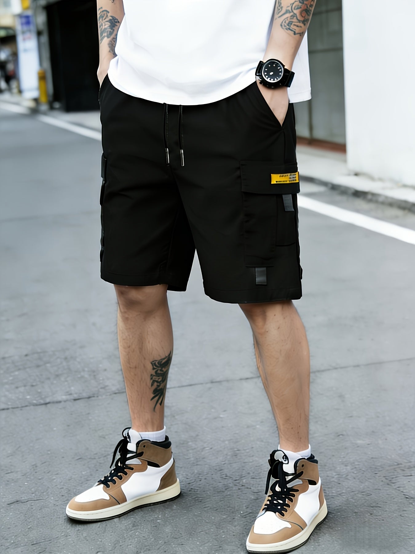 Men's Cargo Shorts - Drawstring Waist With Pockets – Black dark gray – view 14