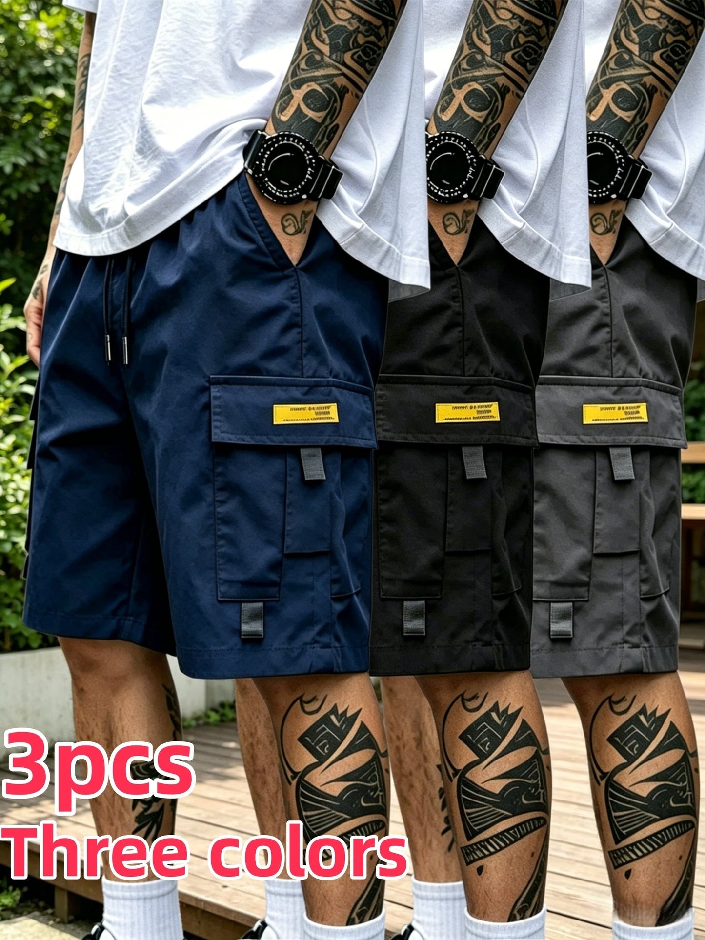 Men's Cargo Shorts - Drawstring Waist With Pockets – Black dark gray – Black option – main product image