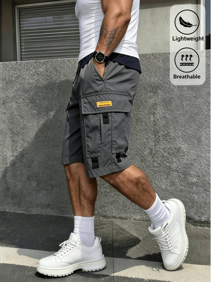 Men's Cargo Shorts - Drawstring Waist With Pockets – Black Gray Blue – view 3