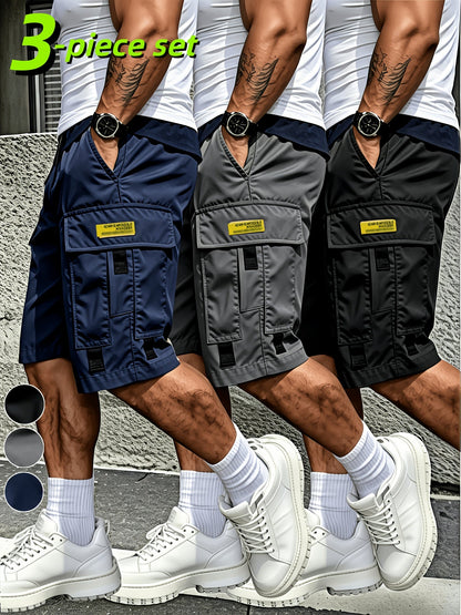 Men's Cargo Shorts - Drawstring Waist With Pockets – Black Gray Blue – Black option – main product image