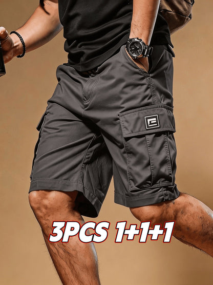 Men's Cargo Shorts - Drawstring Waist With Pockets – Black+gray+khaki – view 6