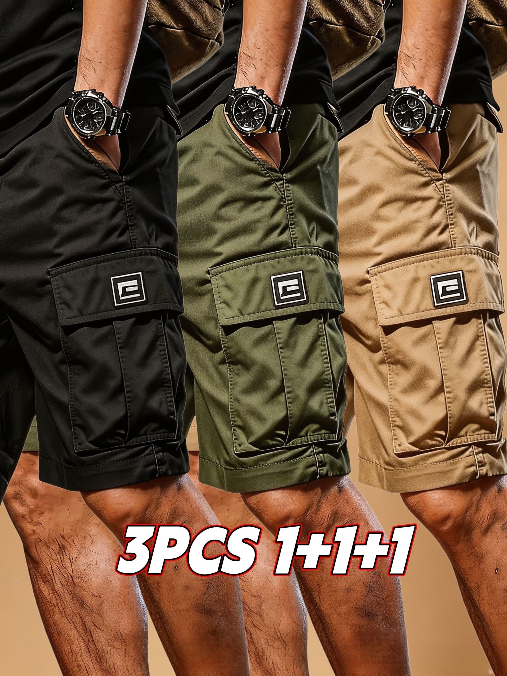 Men's Cargo Shorts - Drawstring Waist With Pockets – Black+gray+khaki – view 13