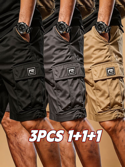 Men's Cargo Shorts - Drawstring Waist With Pockets – Black+gray+khaki – Black option – view 2