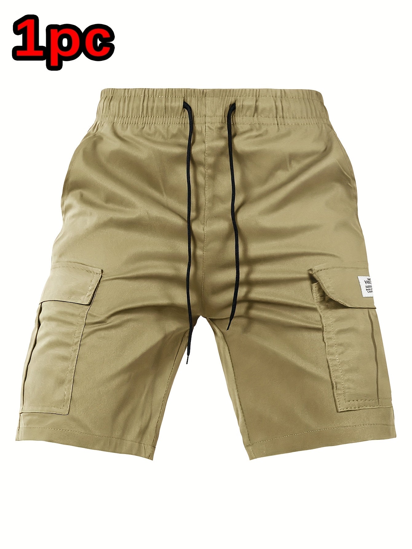 Men's Cargo Shorts - Drawstring Waist With Pockets – Black Polyester – main product image