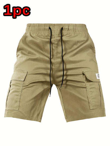 Men's Cargo Shorts - Drawstring Waist With Pockets – Black Polyester – main product image