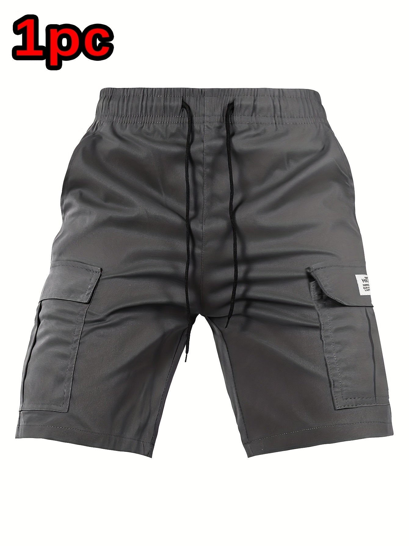 Men's Cargo Shorts - Drawstring Waist With Pockets – Black Polyester – view 3