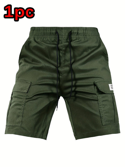Men's Cargo Shorts - Drawstring Waist With Pockets – Black Polyester – view 4