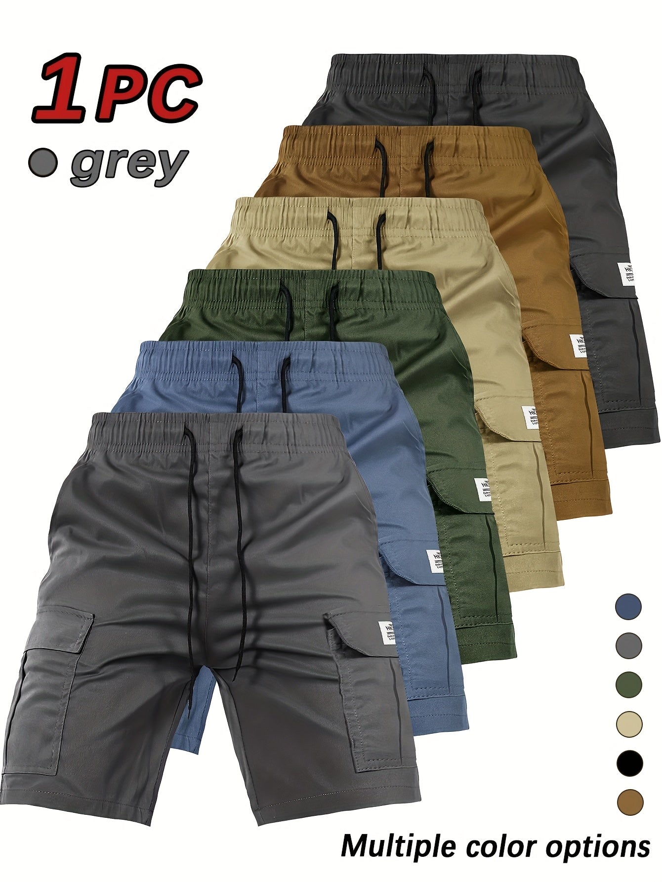 Men's Cargo Shorts - Drawstring Waist With Pockets – Black Polyester – view 9
