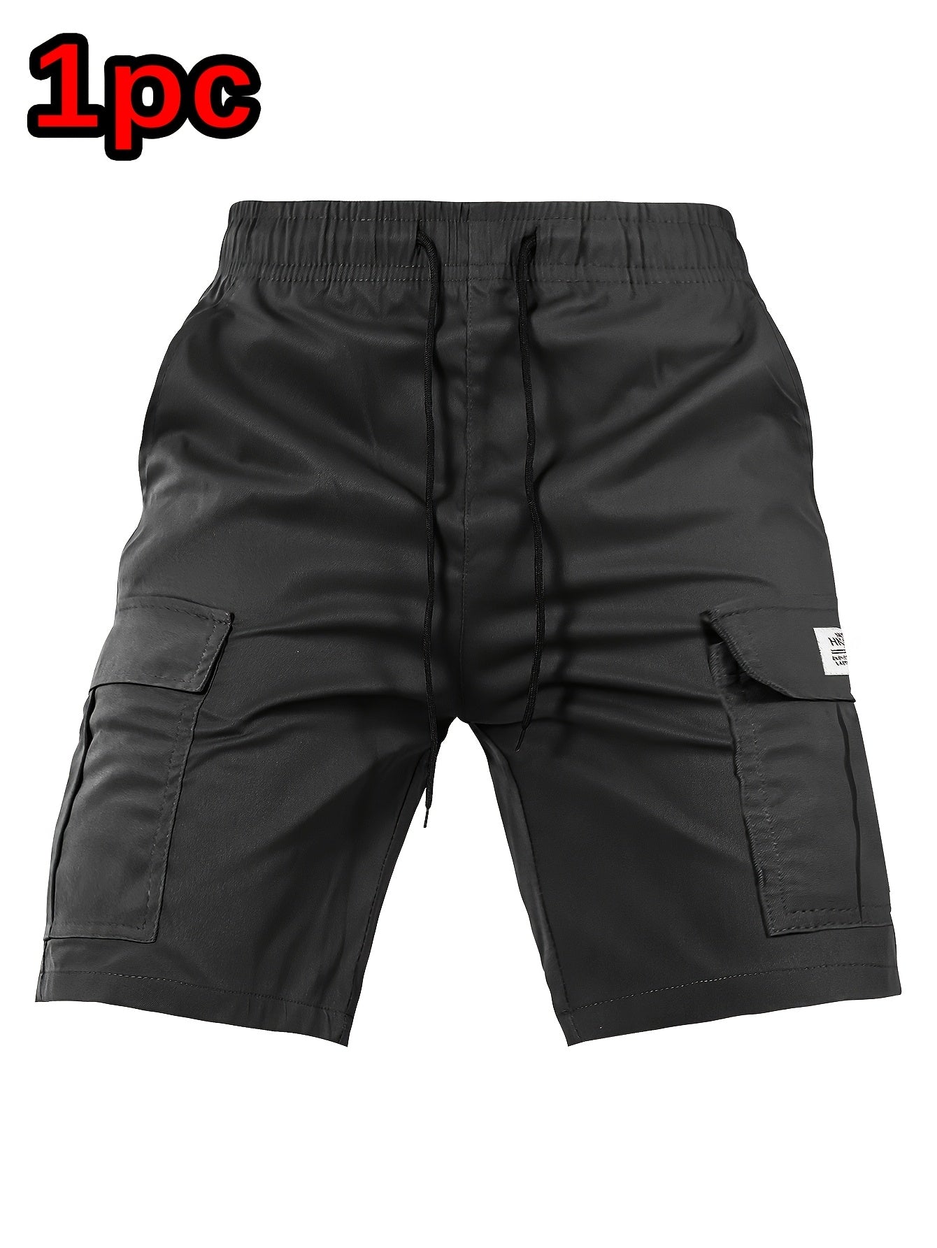 Men's Cargo Shorts - Drawstring Waist With Pockets – Black Polyester – view 10