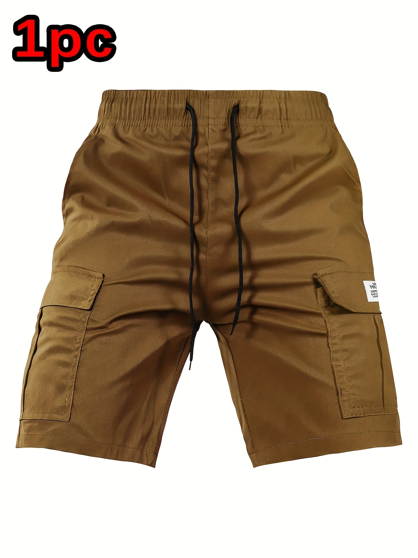 Men's Cargo Shorts - Drawstring Waist With Pockets – Black Polyester – view 11