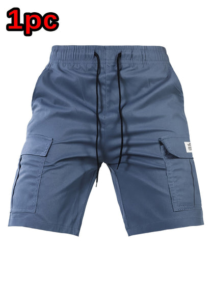 Men's Cargo Shorts - Drawstring Waist With Pockets – Black Polyester – Black option – view 5