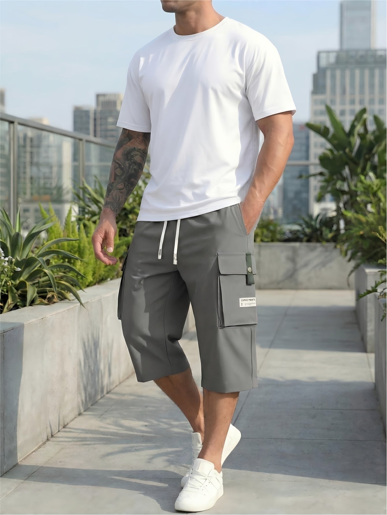 Men's Cargo Shorts - Multi Pocket – Black & gray & khaki / 5-Variant Selection – view 6