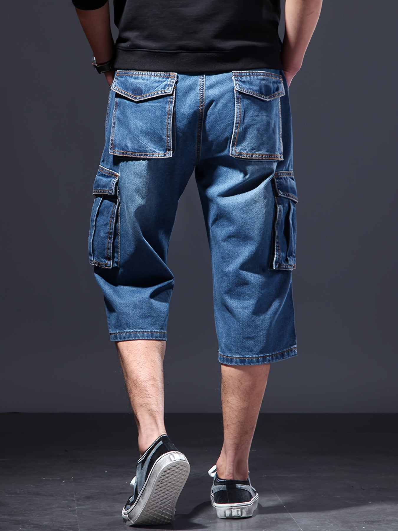 Men's Cargo Shorts - Multi Pocket – Blue Denim – view 2