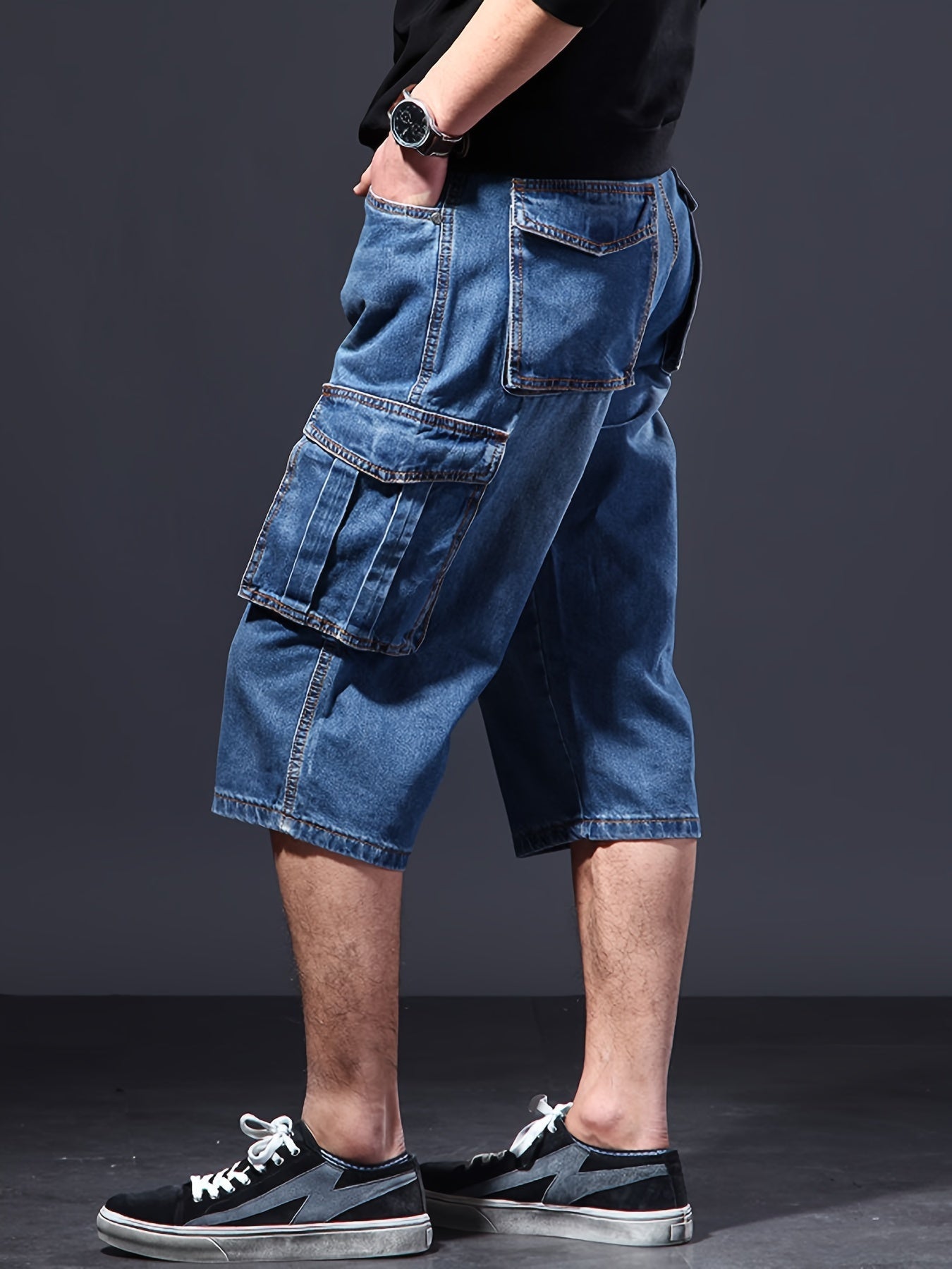 Men's Cargo Shorts - Multi Pocket – Blue Denim – view 3