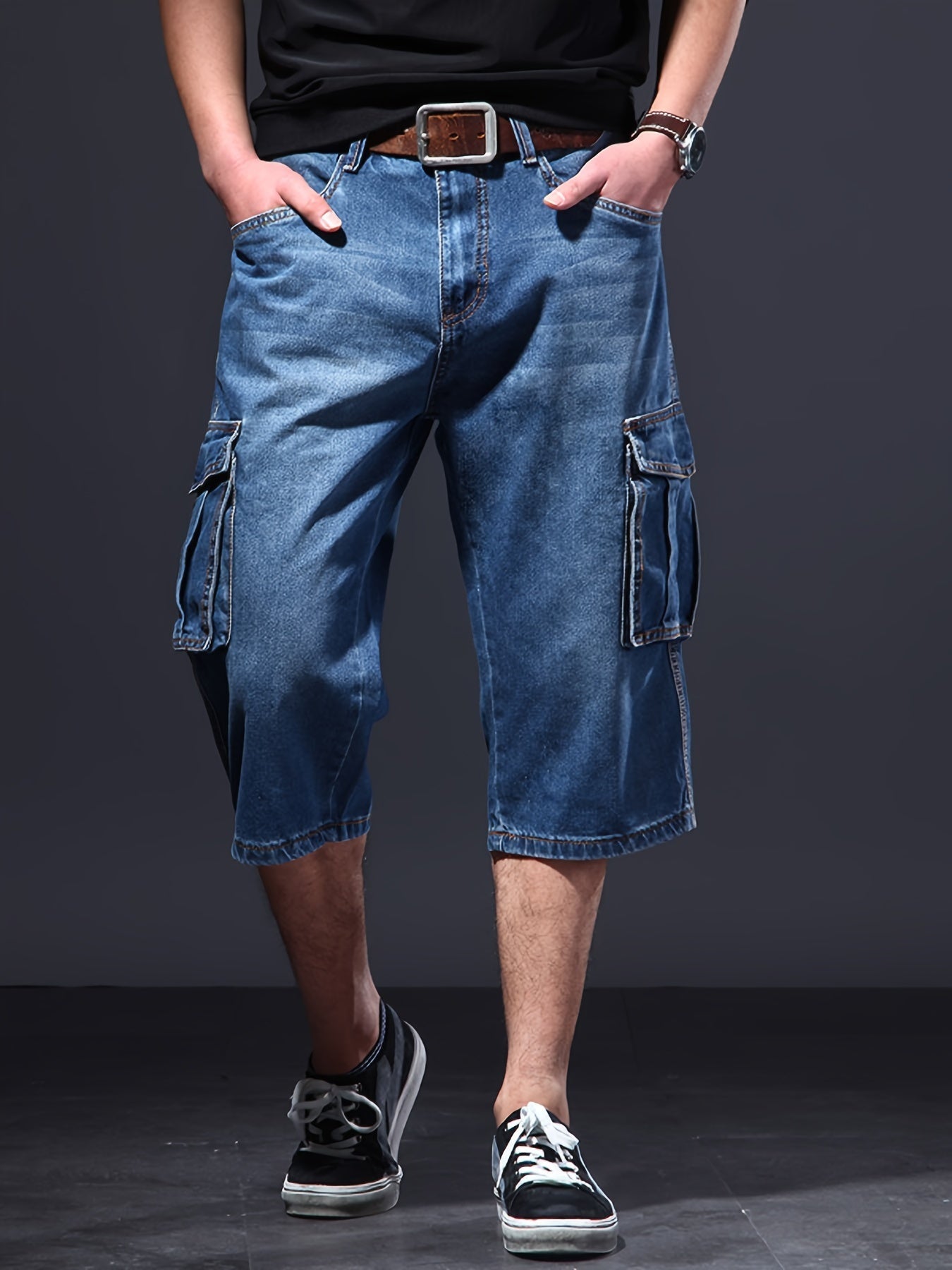 Men's Cargo Shorts - Multi Pocket – Blue Denim – view 18