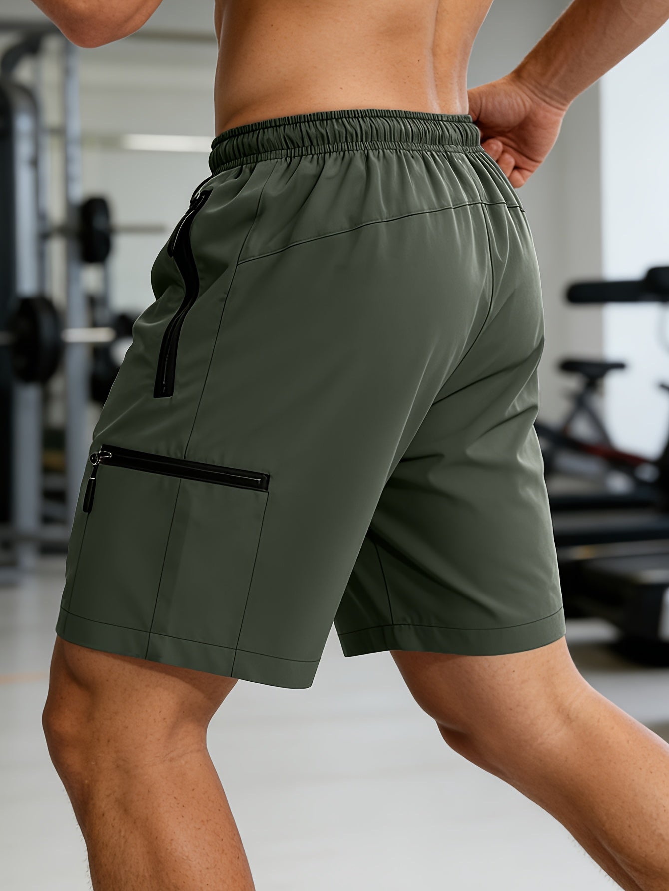 Men's Cargo Shorts - Quick Dry With Pockets – Grey / fern green detail view