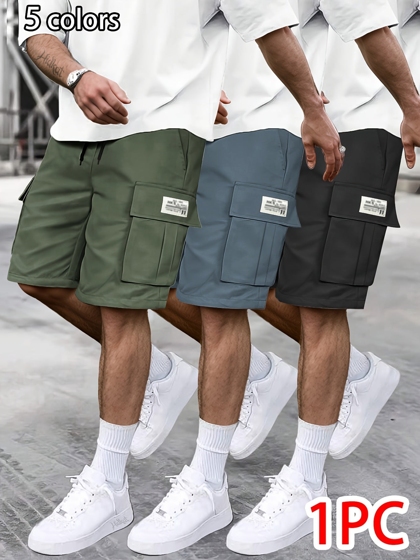 Men's Cargo Shorts - Stretch With Pockets – Grey Polyester – view 2