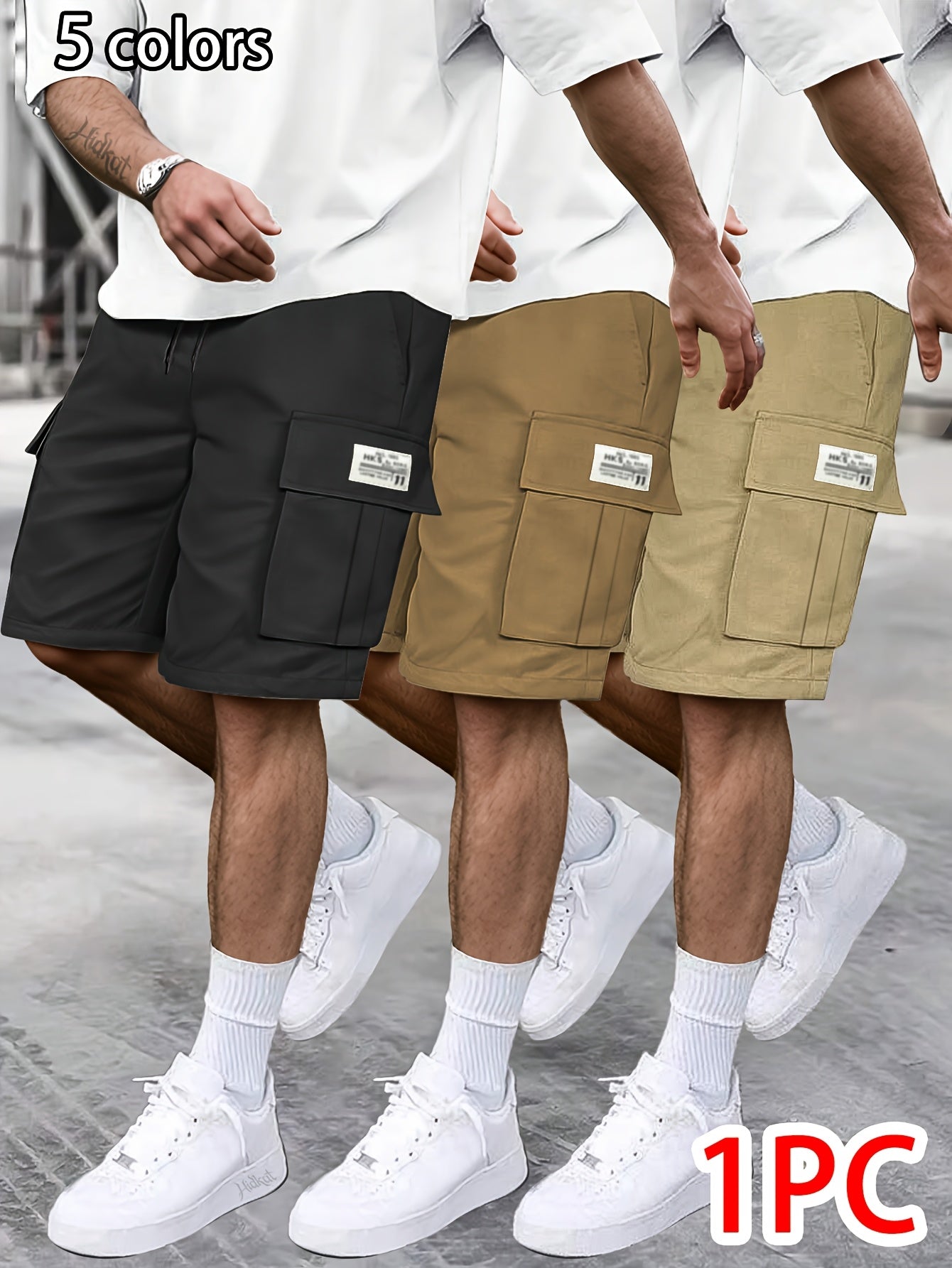 Men's Cargo Shorts - Stretch With Pockets – Grey Polyester – view 4