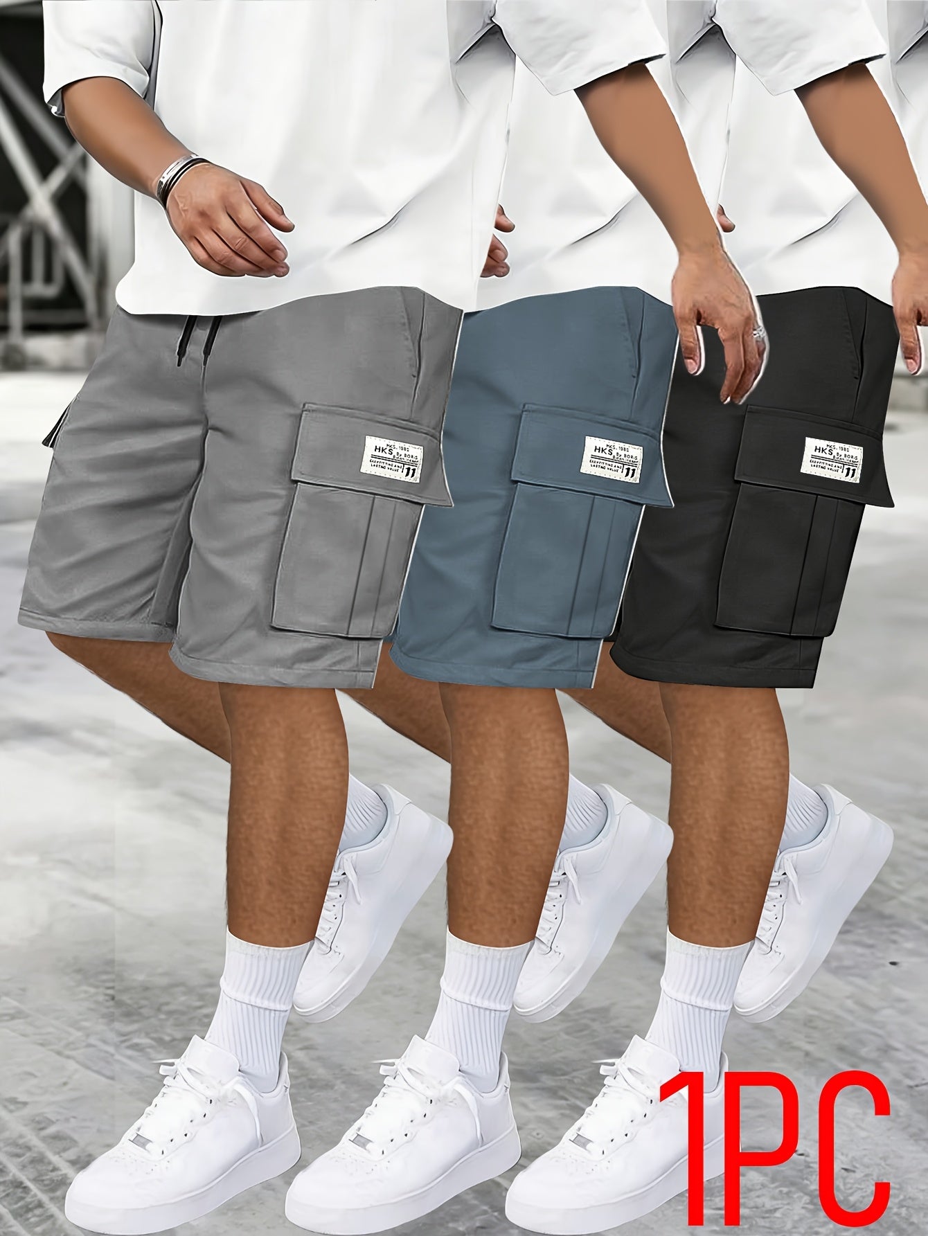 Men's Cargo Shorts - Stretch With Pockets – Grey Polyester – view 11