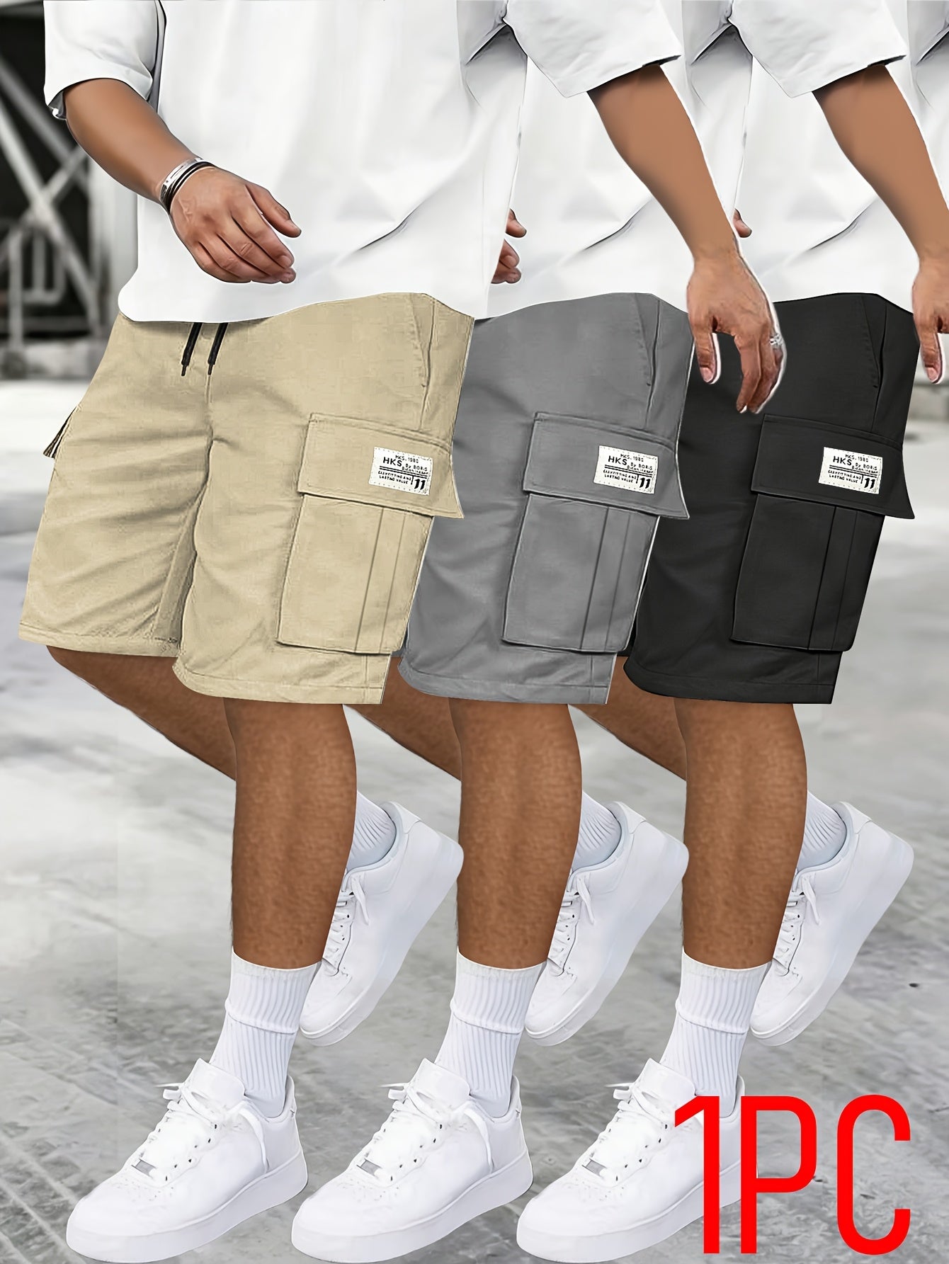 Men's Cargo Shorts - Stretch With Pockets – Grey Polyester – view 12
