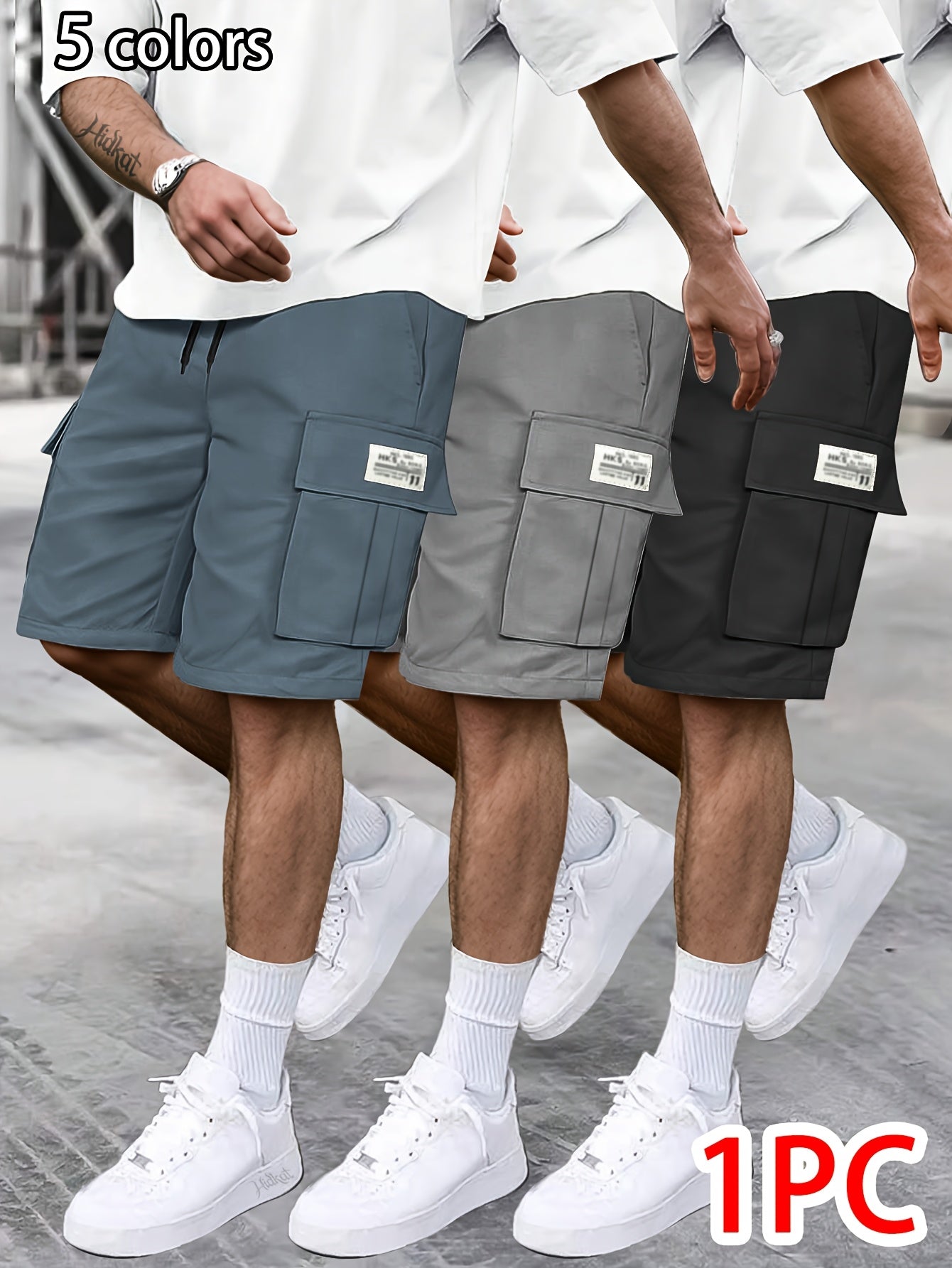 Men's Cargo Shorts - Stretch With Pockets – Grey Polyester – Grey option – view 3
