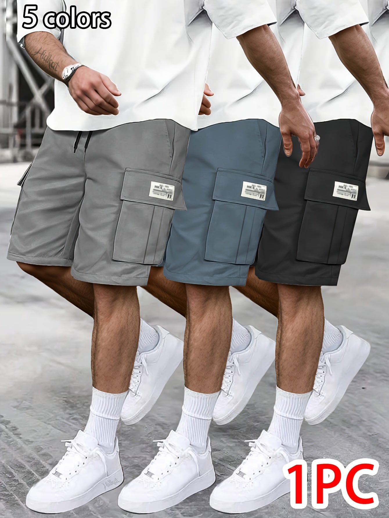 Men's Cargo Shorts - Stretch With Pockets – Grey Polyester – Grey option – view 6