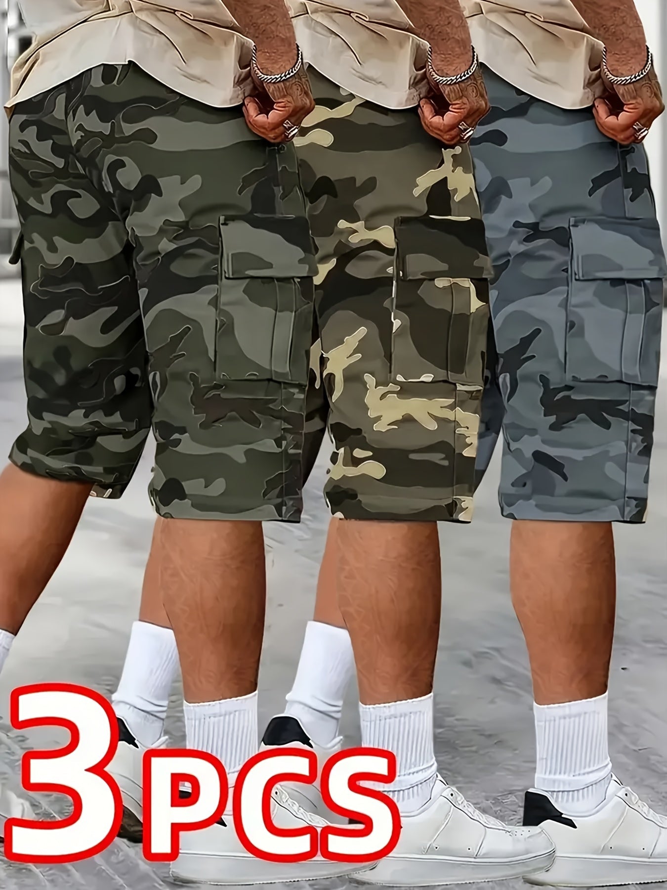 Men's Cargo Shorts - Stretch With Pockets – Khaki Gray Black – view 4