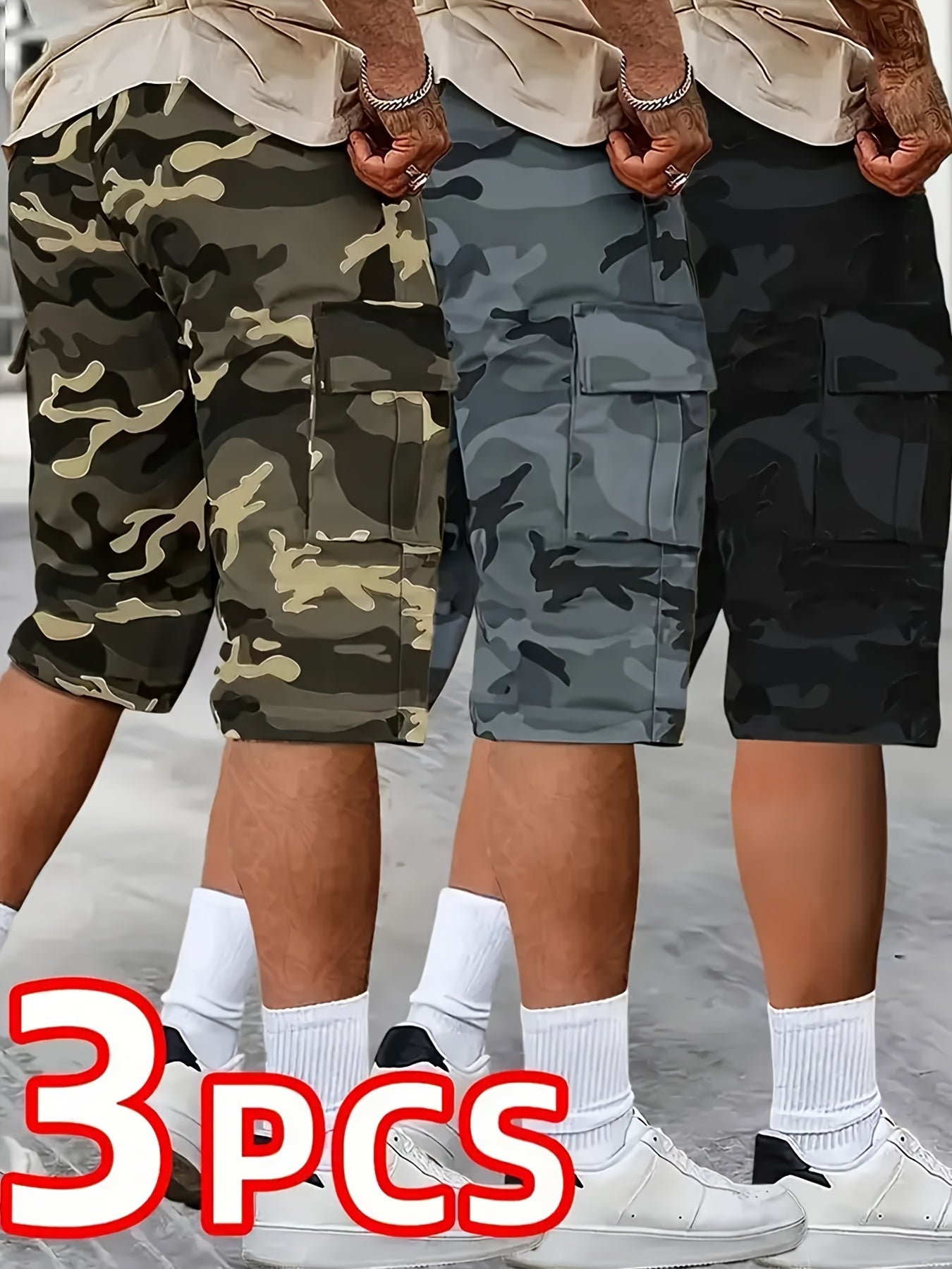 Men's Cargo Shorts - Stretch With Pockets – Khaki Gray Black – view 5