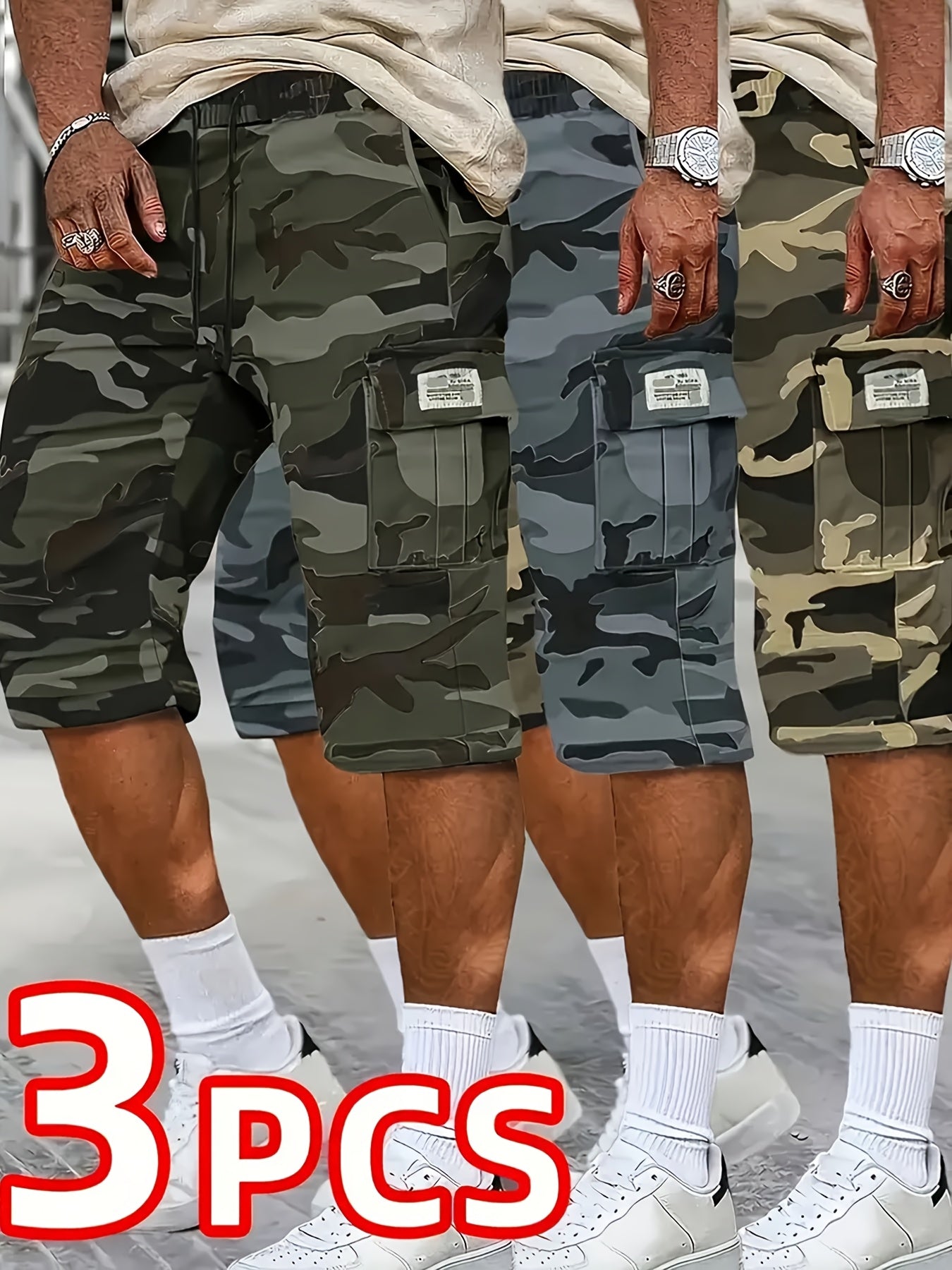 Men's Cargo Shorts - Stretch With Pockets – Khaki Gray Black – view 13