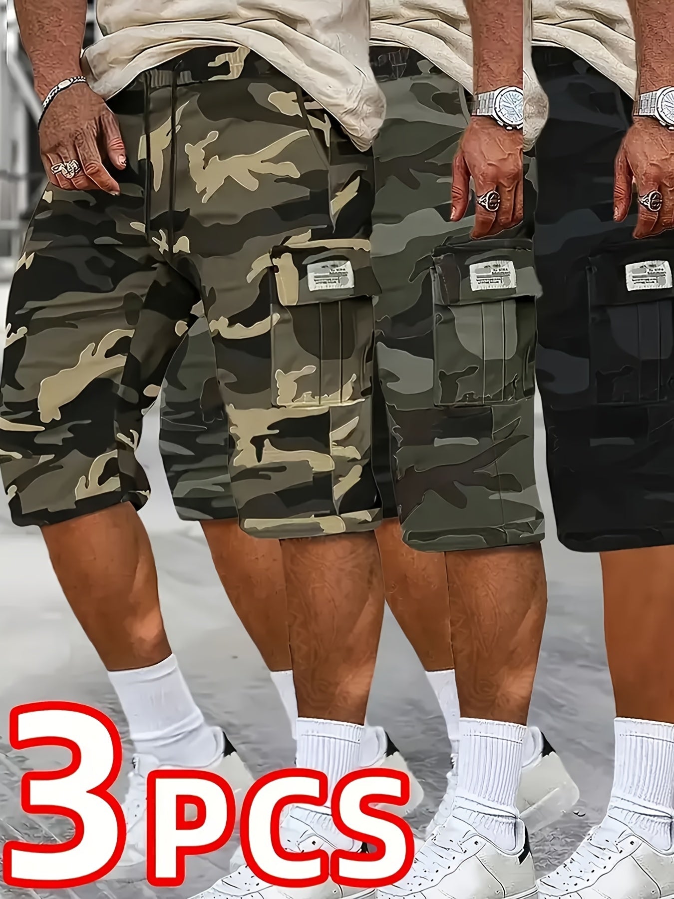 Men's Cargo Shorts - Stretch With Pockets – Khaki Gray Black – Khaki option – main product image