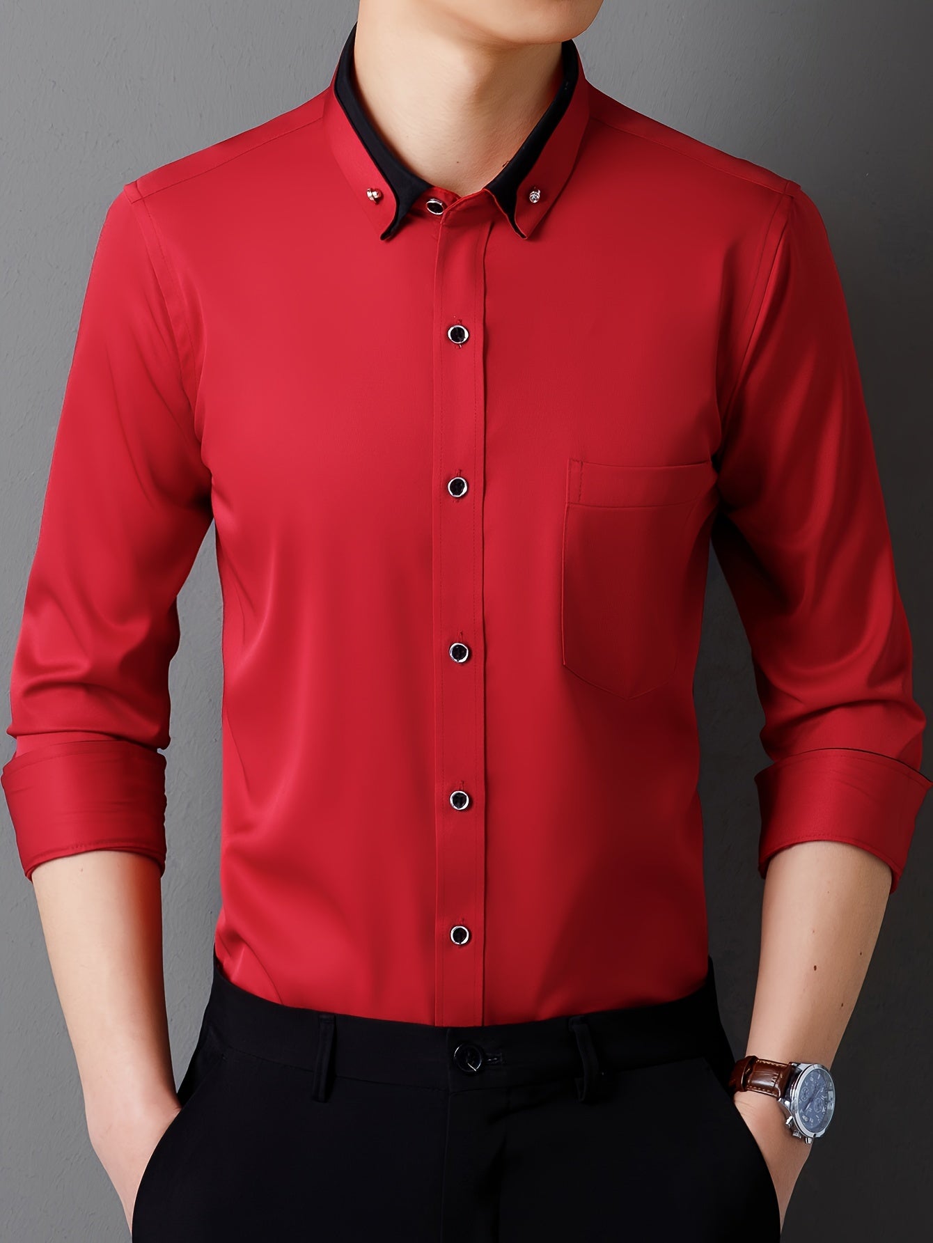 Men's Colorblock Long Sleeve Dress Shirt - Wrinkle Resistant – view 17