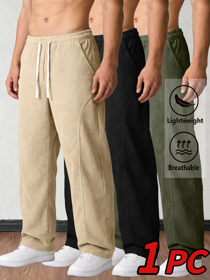 Men's Corduroy Trousers - Drawstring Waist With Pockets – Khaki option – view 3