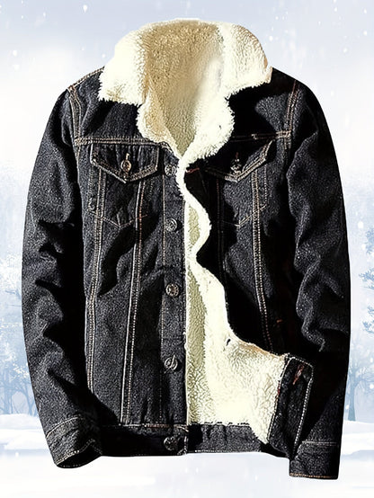 Men's Cozy Denim Button-Front Jacket – Black option – view 5
